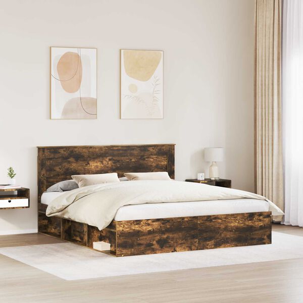 vidaXL Bed Frame Smoked Oak 200 x 200 cm Solid Pine Wood