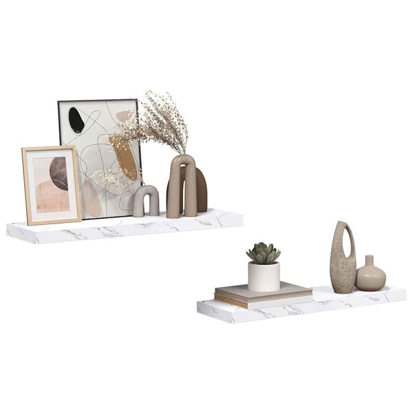 vidaXL Wall Shelf 2 pcs White Marble 90 x 23.5 x 4 cm Engineered Wood