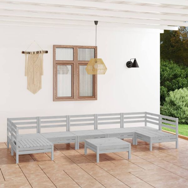 vidaXL 8 Piece Garden Lounge Set White Solid Wood Pine