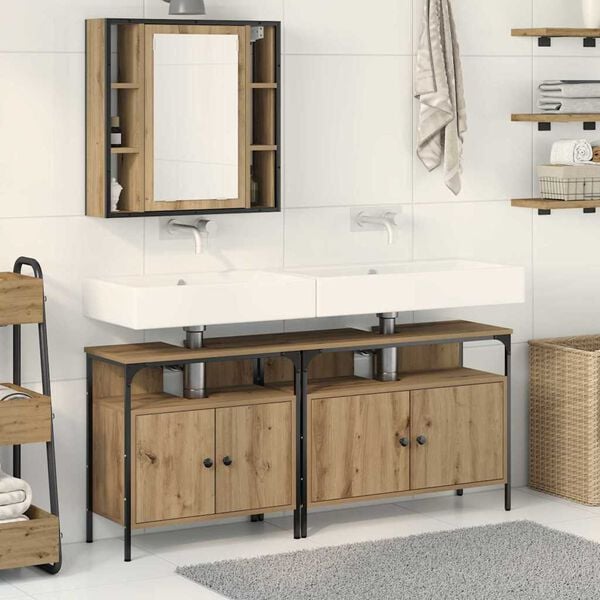 vidaXL Bathroom Vanity Units with Shelf 3 pcs Brown Engineered wood