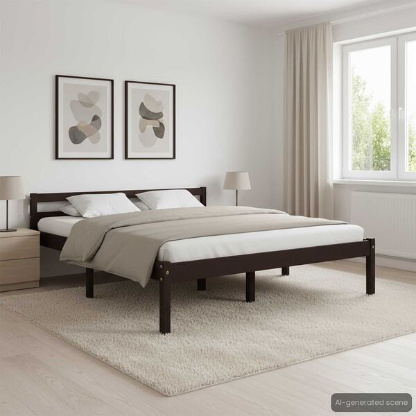 vidaXL Bed Frame without Mattress Dark Brown Solid Pine Wood 140x200 cm