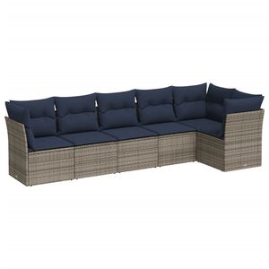 vidaXL 6 Piece Garden Sofa Set with Cushions Grey Poly Rattan