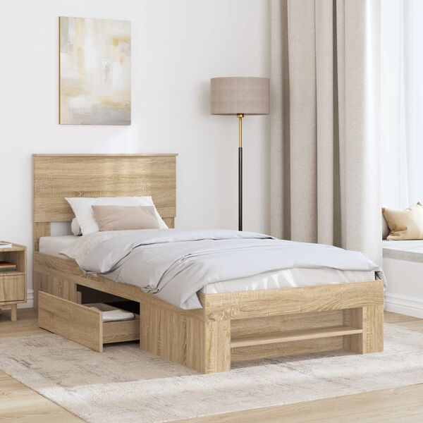 vidaXL Bed Frame with Headboard Sonoma Oak 80 x 200 cm Engineered Wood