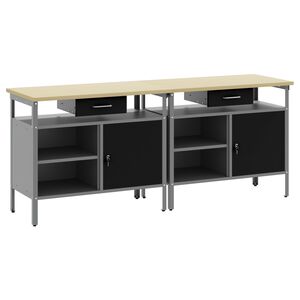 vidaXL Work Bench Set with Shelf 2 pcs Black and Grey 200 x 55 x 85 cm