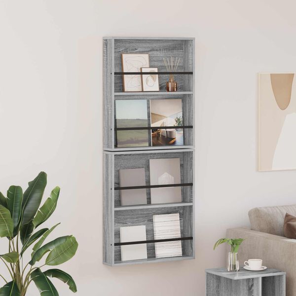 vidaXL Magazine Rack 2 pcs Grey Sonoma 60 x 12 x 70 cm Engineered Wood