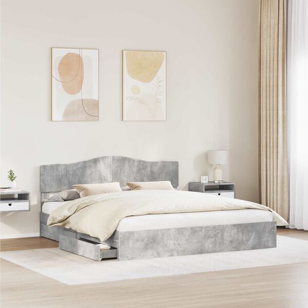 vidaXL Storage Bed Concrete Grey 200 x 200 cm Engineered Wood