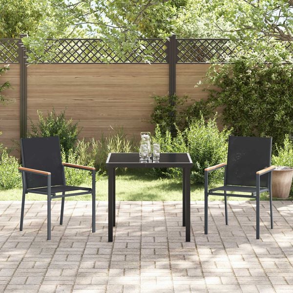 vidaXL Garden Dining Set 3 pcs Black Powder-coated Steel