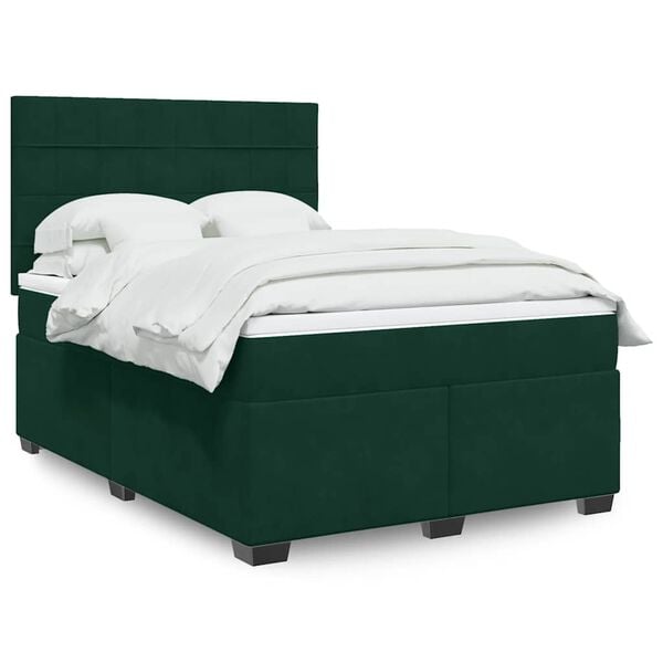 vidaXL Box Spring Bed with Mattress Dark Green 140x190 cm Velvet
