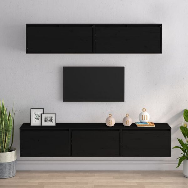 vidaXL TV Cabinets 5 pcs Black Solid Wood Pine