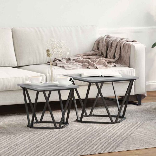 vidaXL Side Table Set 2 pcs Grey Sonoma Engineered Wood and Steel