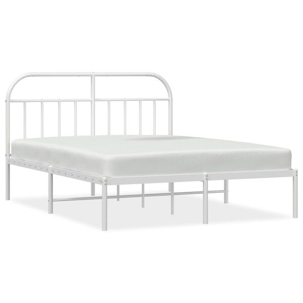 vidaXL Metal Bed Frame without Mattress with Headboard White 140x190cm