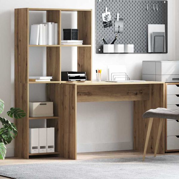 vidaXL Desk with Shelf Artisan Oak 138.5 x 55 x 143 cm Engineered Wood
