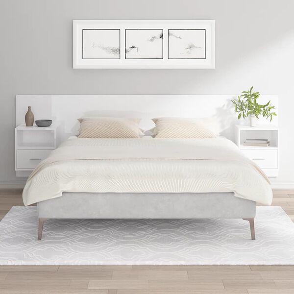vidaXL Bed Headboard with Cabinets High Gloss White Engineered Wood