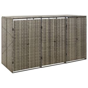 vidaXL Triple Wheelie Bin Shed Grey 207x80x117 cm Poly Rattan