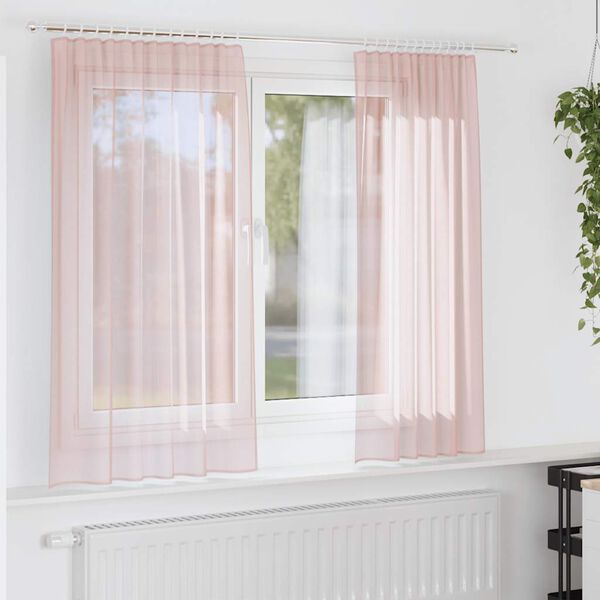 vidaXL Voile Curtains with Rod Pockets 2 pcs Light Pink
