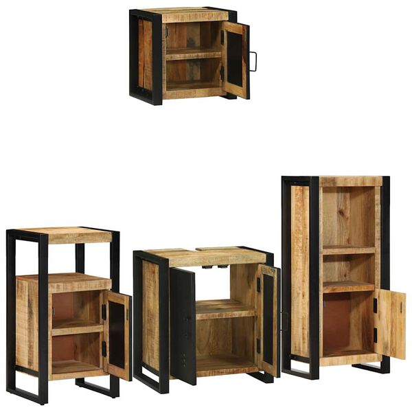 vidaXL Bathroom Furniture Set with Shelf 4 pcs Brown Solid Mango Wood