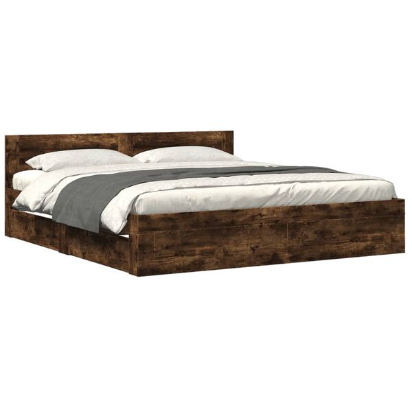 vidaXL Bed Frame with Headboard without Mattress Smoked Oak 200x200 cm