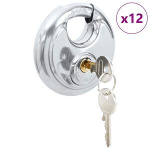 vidaXL Discus Locks with Keys 12 pcs Silver 9 x 2.8 x 9 cm