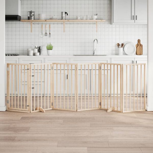 vidaXL Dog Gate with Door Foldable 6 Panels 300 cm Poplar Wood