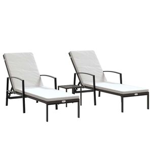 vidaXL Sun Loungers 2 pcs with Table Poly Rattan Brown
