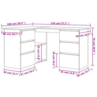 vidaXL Corner Desk High Gloss Grey 145x100x76 cm Engineered Wood