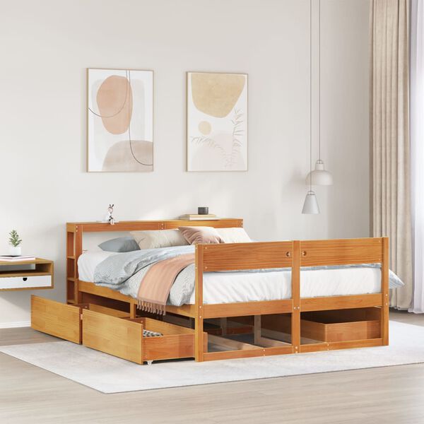 vidaXL Bed Frame without Mattress Wax Brown 140x190 cm Solid Wood Pine