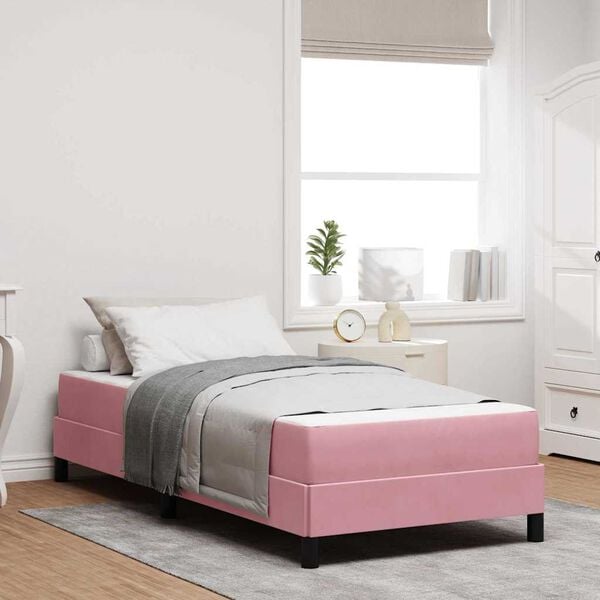 vidaXL Box Spring Bed with Mattress Pink 80 x 220 cm Fabric