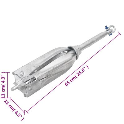 vidaXL Folding Anchor with Rope Silver 10 kg Malleable Iron