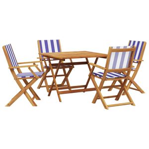 vidaXL 5 Piece Garden Dining Set Blue and White Fabric and Solid Wood