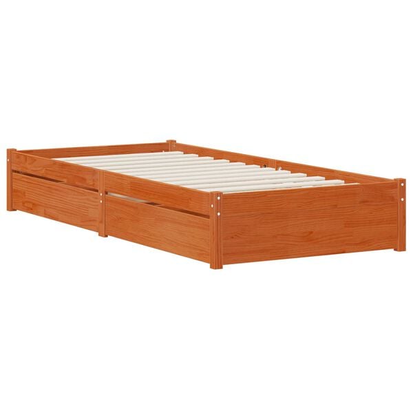 vidaXL Bed Frame with Drawer with Storage 3 pcs Wax Brown Pine Wood