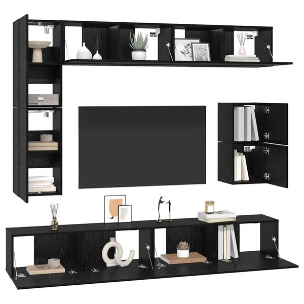 vidaXL TV Cabinet Set Wall-mounted 8 pcs Black Oak Engineered Wood