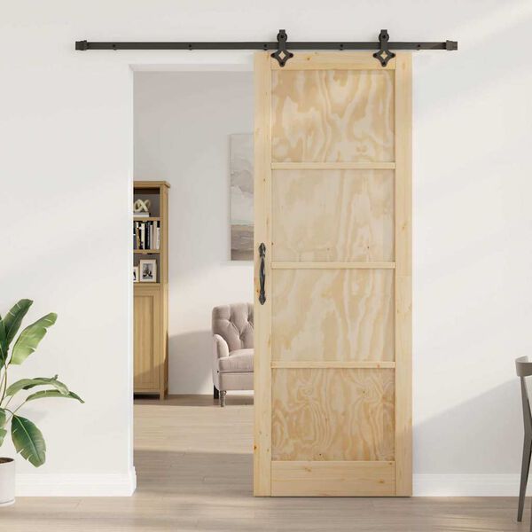 vidaXL Sliding Door Natural and Black 83 x 232 cm Solid Pine Wood