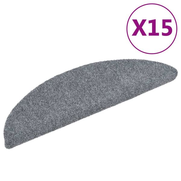 vidaXL Stair Mats Self-adhesive 15 pcs 56x17x3 cm Light Grey Half Round