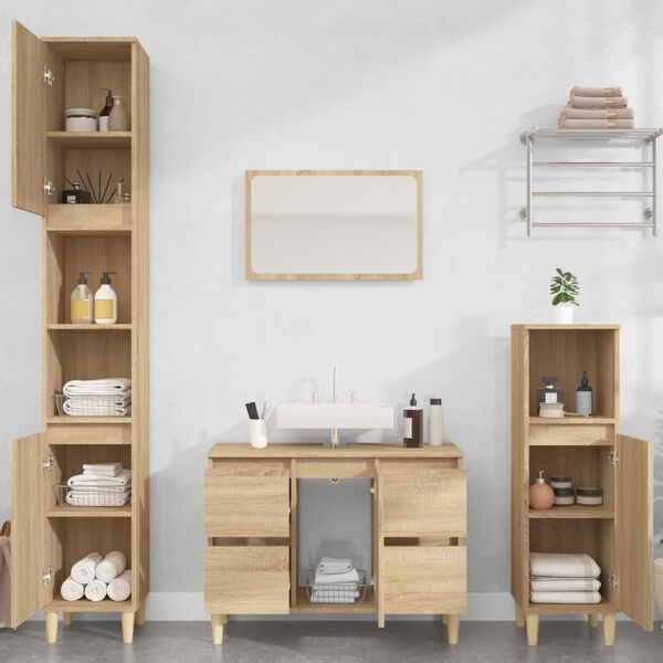 vidaXL 4 Piece Bathroom Furniture Set Sonoma Oak Engineered Wood