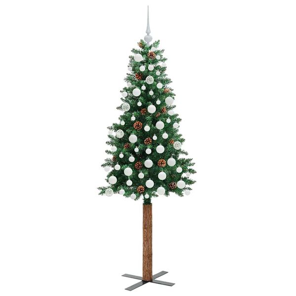 vidaXL Slim Christmas Tree Green 180 cm PVC and Solid Pine wood