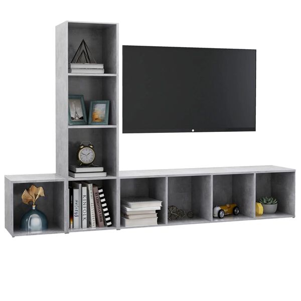 vidaXL 3 Piece TV Cabinet Set Concrete Grey Engineered Wood