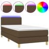 vidaXL Box Spring Bed with Mattress&LED Dark Brown 90x190cm Fabric