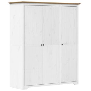 vidaXL Wardrobe BODO White and Brown 151.5x52x176.5cm Solid Wood Pine