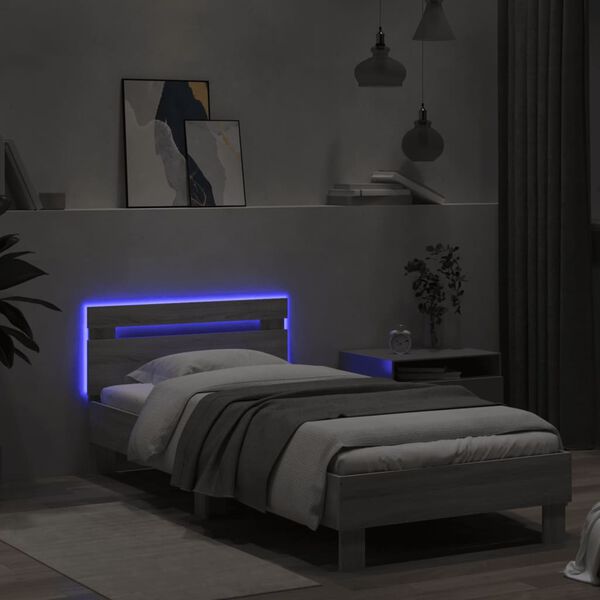 vidaXL Bed Frame without Mattress with LED Lights Grey Sonoma 90x200 cm