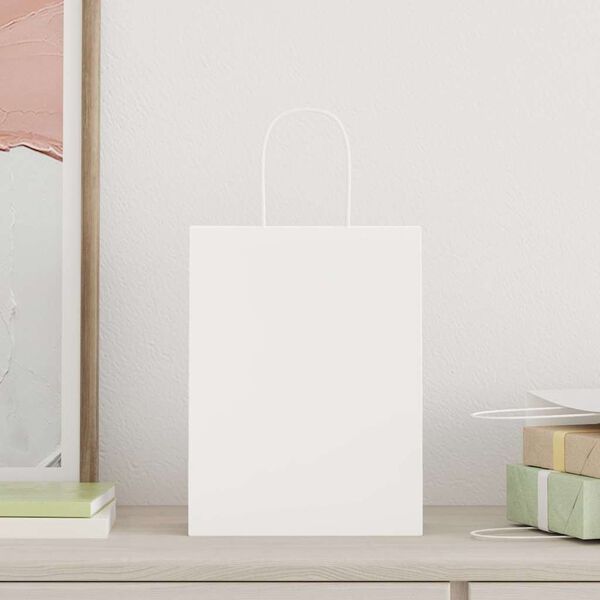 vidaXL Paper Bags 50 pcs with Handles White 21x11x28 cm