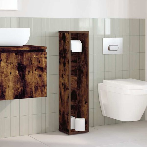 vidaXL Bathroom Cabinet with Roll Holder Smoked Oak 20.5x20x90 cm