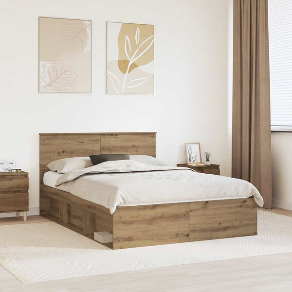 vidaXL Bed Frame Artisian Oak 140 x 190 cm Engineered wood