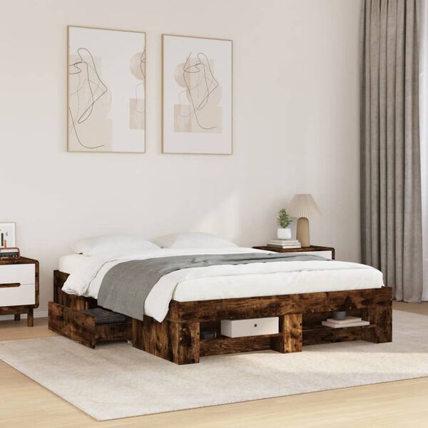 vidaXL Bed Frame without Mattress Smoked Oak 140x200 cm Engineered Wood