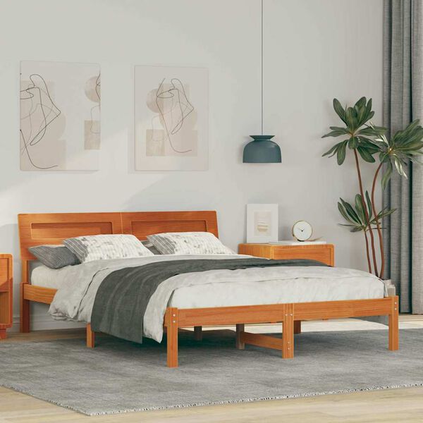 vidaXL Bed Frame with Headboard Wax Brown 120 x 200 cm Solid Pine Wood