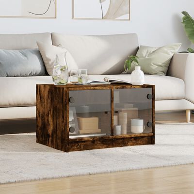vidaXL Coffee Table with Glass Doors Smoked Oak 68x50x42 cm