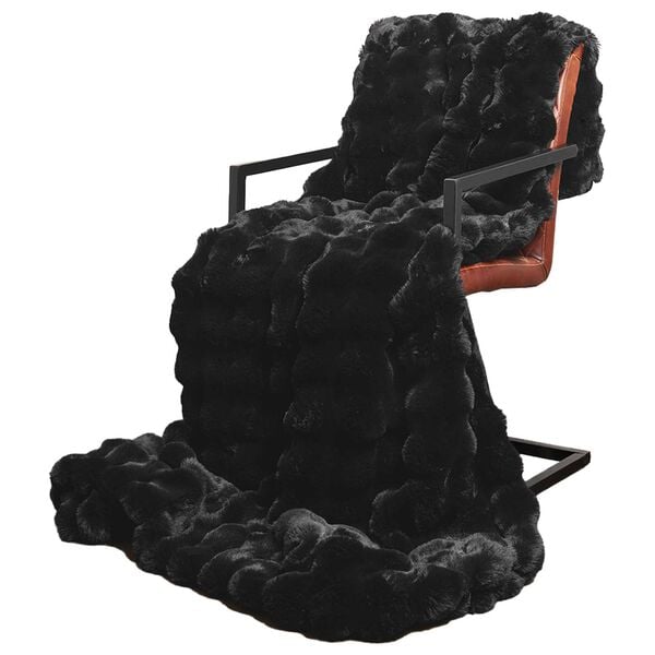 vidaXL Faux Rabbit Fur Blanket Black 240 x 270 cm Polyester