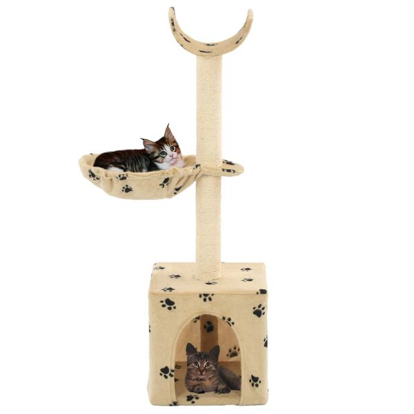 vidaXL Cat Tree with Sisal Scratching Posts 105 cm Paw Prints Beige