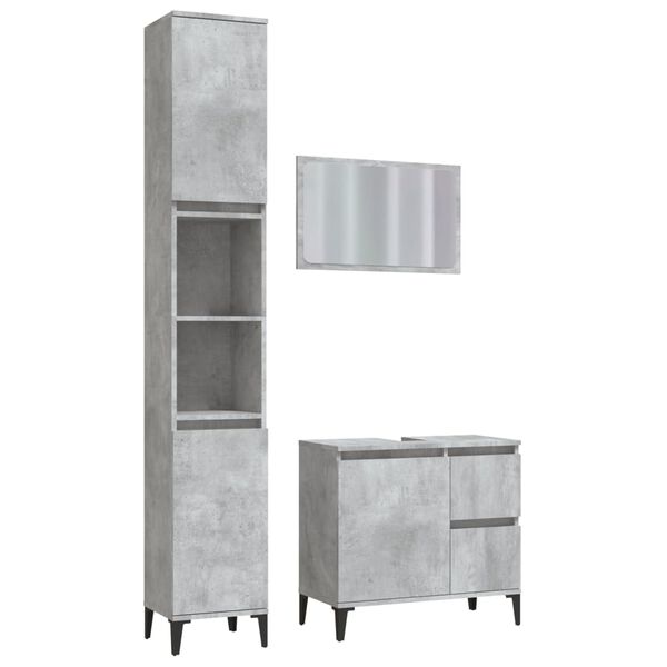 vidaXL 3 Piece Bathroom Furniture Set Concrete Grey Engineered Wood