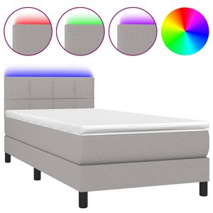 vidaXL Box Spring Bed with Mattress&LED Light Grey 90x190cm Fabric