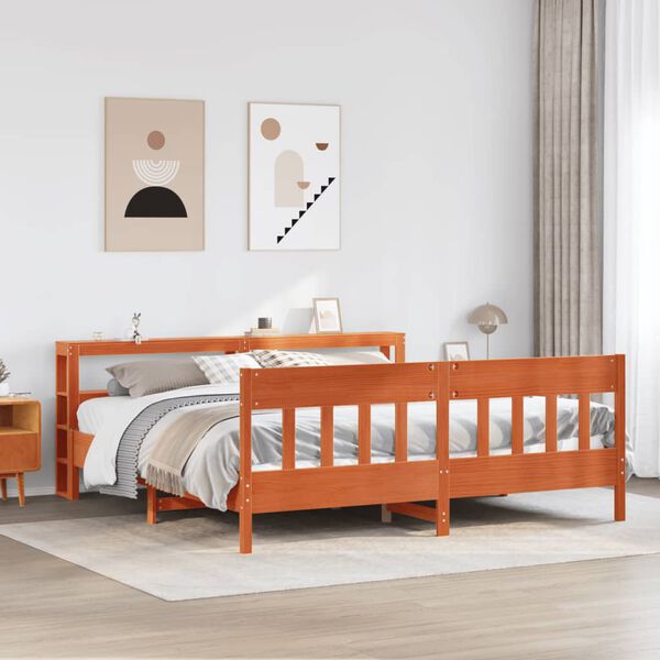 vidaXL Bed Frame without Mattress Wax Brown 180x200 cm Super King Solid Wood Pine
